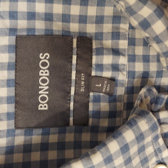 Bonobos Blue And White Gingham Button Down Shirt Sz Large Slim Fit - Picture 2 of 11